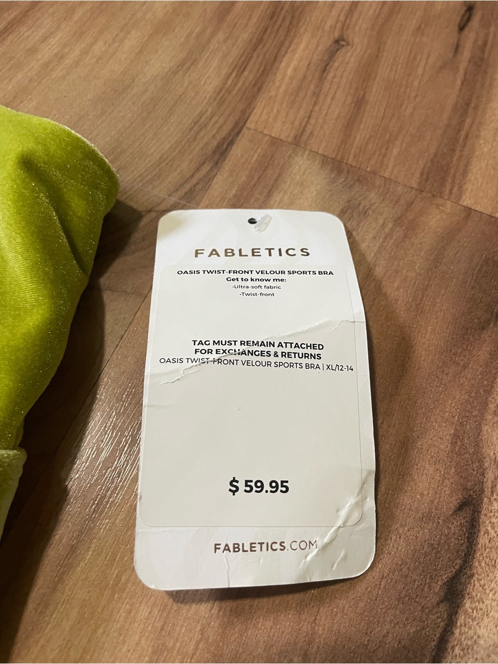 NWT Fabletics Oasis Crushed Velour Twist Sports Bra Chartreuse Green Size XL - Picture 6 of 7